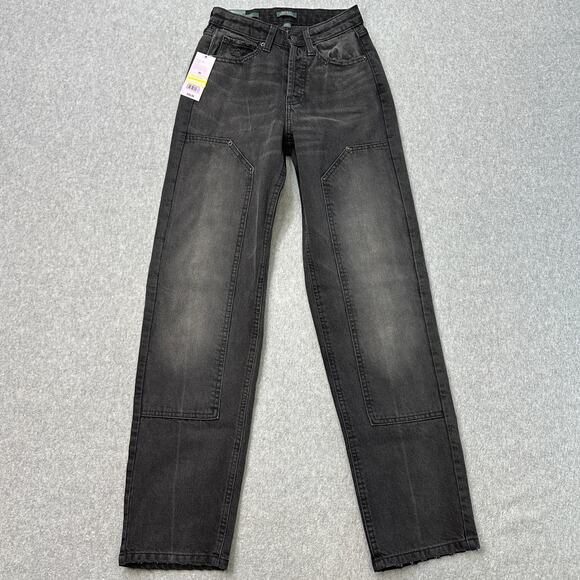 Wild Fable Jeans WMNS 00 Black Denim Easy Rigid High Rise Straight Button Fly - Picture 1 of 11
